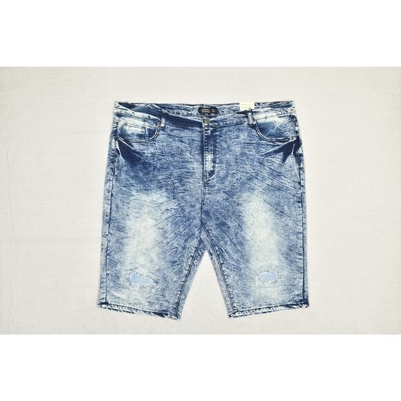 NEW Taser Supply Men Denim Shorts Size 46 Blue Acid Wash Distressed Stretc - Picture 3 of 9